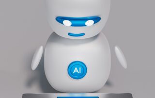 a white robot sitting on top of a table